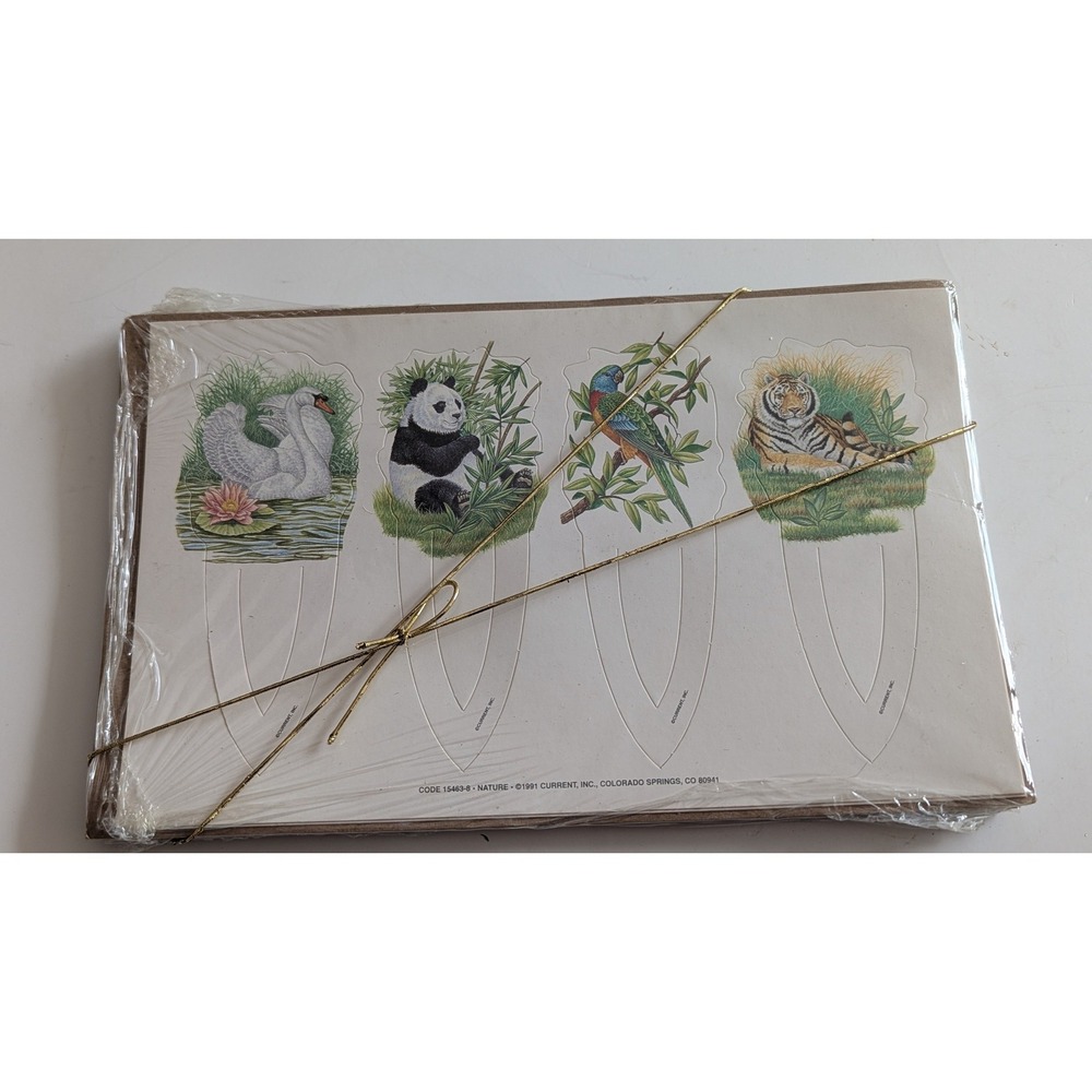 Vintage 1991 Current Inc Nature Die Cut Bookmarks 5 Pks Swan Panda Tiger Parrot